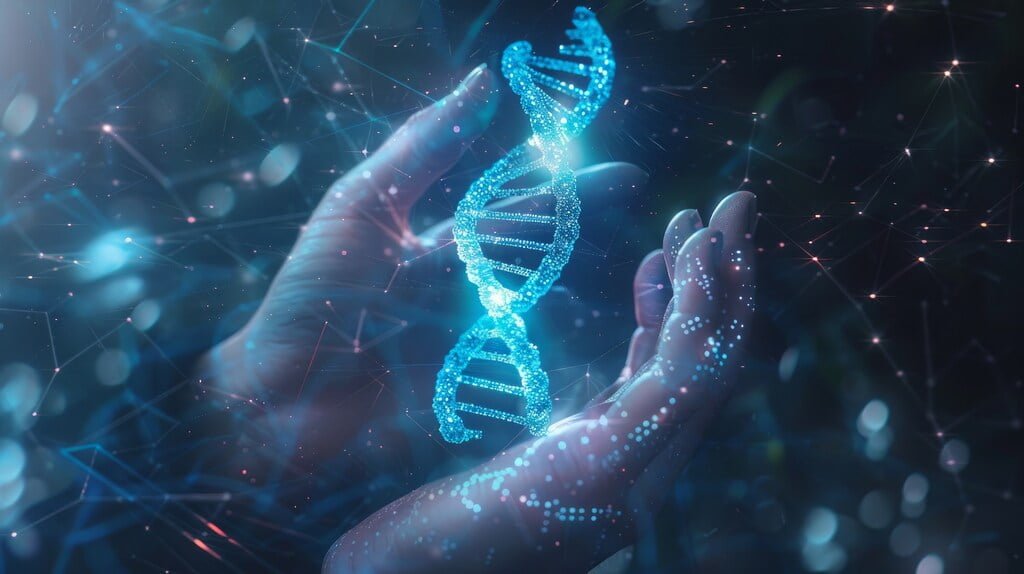 Representação de pessoa segurando molécula de DNA, o que é mapeamento genético